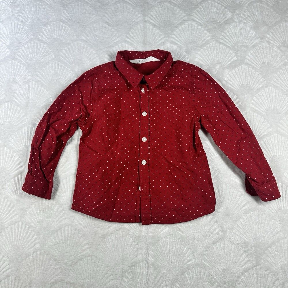 H&M Long Sleeve Polka Dot Red Button Up Shirt Boys Size 1 1/2-2Y